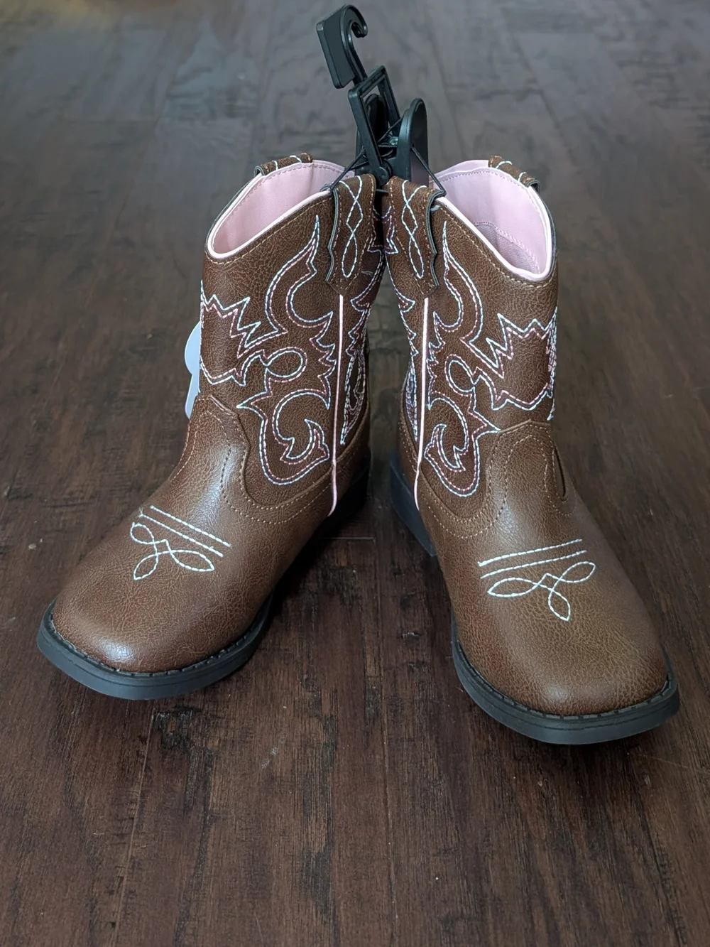 Little Girls Brown Western Cowgirl Boots with Pink/White Stitching - Size 12 - Picture 11 of 11